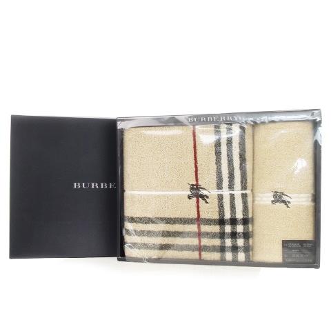 未使用品 バーバリー BURBERRY バスタオル フェイスタオル 2枚セット ロゴ チェック ベー...