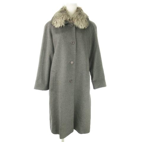 ジェーンモア JANEMORE ステンカラーコート ロング ファーカラー シルバーフォックス 毛皮 ...