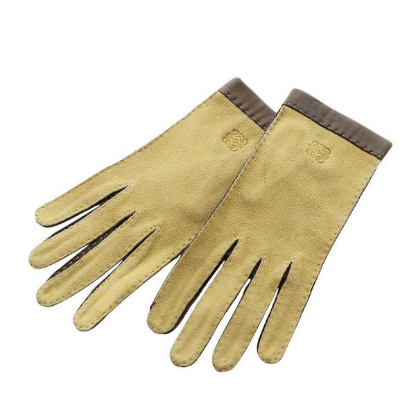 ロエベ LOEWE 手袋 グローブ ロゴ スエード レザー アナグラム 茶 ブラウン ■GY18 /...
