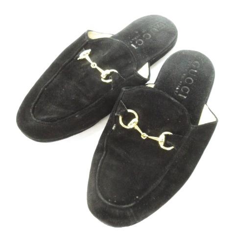 グッチ GUCCI スリッパ  ルームシューズ フラットシューズ スエード レザー ホースビット 4...