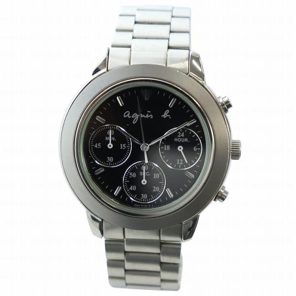 アニエスベー agnes b. 腕時計 ウォッチ クォーツ クロノグラフ 黒文字盤 ロゴ シルバー色...