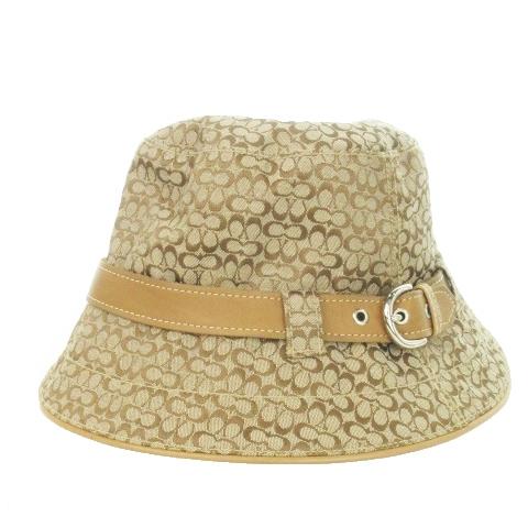 コーチ COACH 帽子 バケットハット シグネチャー キャンバス ベルト レザー 革 P/S 茶 ...