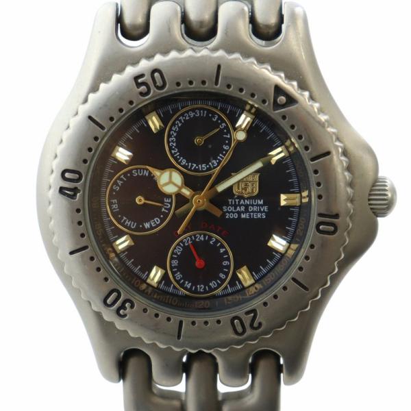 エルジン ELGIN  腕時計 ウォッチ ソーラー クロノグラフ カレンダー付き ロゴ 黒文字盤 シ...