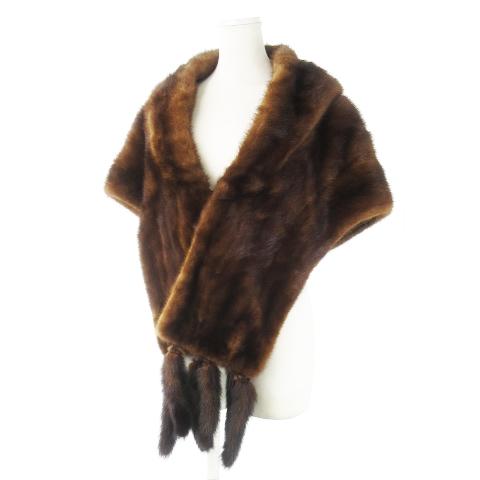 ノーブランド ファーショール ファーストール マフラー ティペット ミンク 毛皮 フリンジ 茶 ブラ...