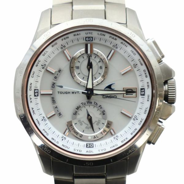 カシオ CASIO オシアナス OCEANUS 腕時計 ウォッチ ソーラー ロゴ 白文字盤 デイト ...
