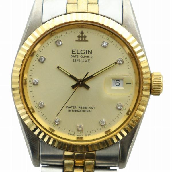 エルジン ELGIN  デラックス DELUXE 腕時計 ウォッチ クォーツ カレンダー付き ロゴ ...