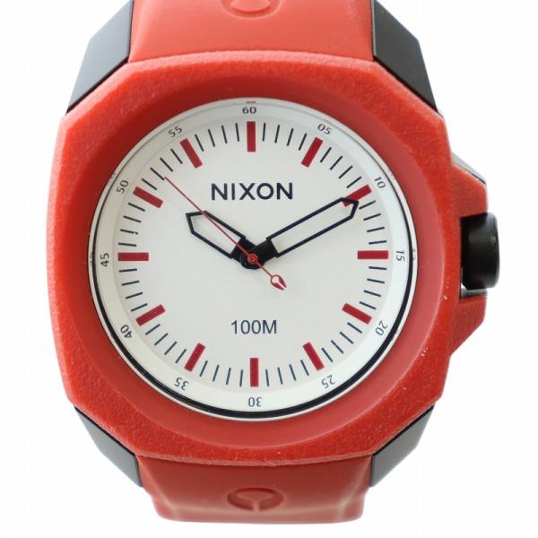 ニクソン NIXON 腕時計 ウォッチ クォーツ 白文字盤 ロゴ ラバーベルト 赤 レッド ■GY1...