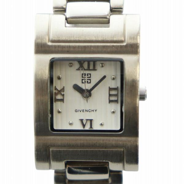 ジバンシィ GIVENCHY 腕時計 ウォッチ クォーツ スクエア 白文字盤 ロゴ ローマン シルバ...
