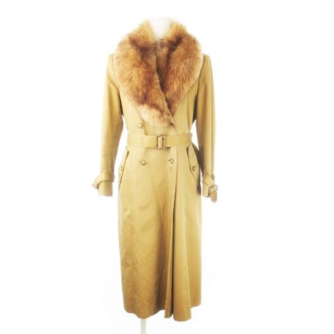 クロードレマ Claude Lema トレンチコート ロング丈 ブルーフォックスファーカラー アニマ...