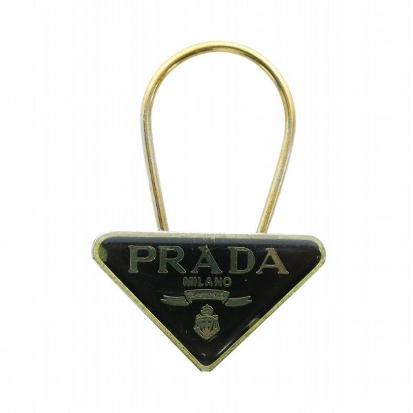 プラダ PRADA キーホルダー キーリング 三角ロゴ ゴールド色 黒 ブラック ■GY18 /MQ...