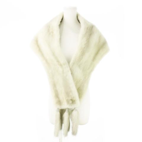 ノーブランド ファーショール ファーマフラー サファイアミンクファー 毛皮 フリンジ グレー /AO...