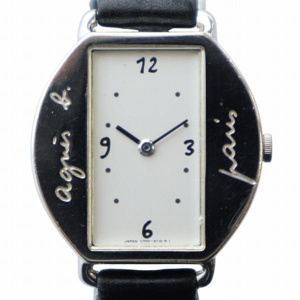 アニエスベー agnes b. 腕時計 ウォッチ クォーツ ラウンド 白文字盤 ロゴ レザーベルト ...