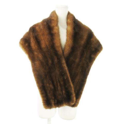 ノーブランド ファーマフラー ショール ティペット ミンク 毛皮 和装 茶 ブラウン /AO8 ■G...