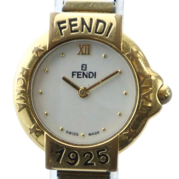 フェンディ FENDI 腕時計 ウォッチ クォーツ ロゴ シェル文字盤 ゴールド色 シルバー色 00...