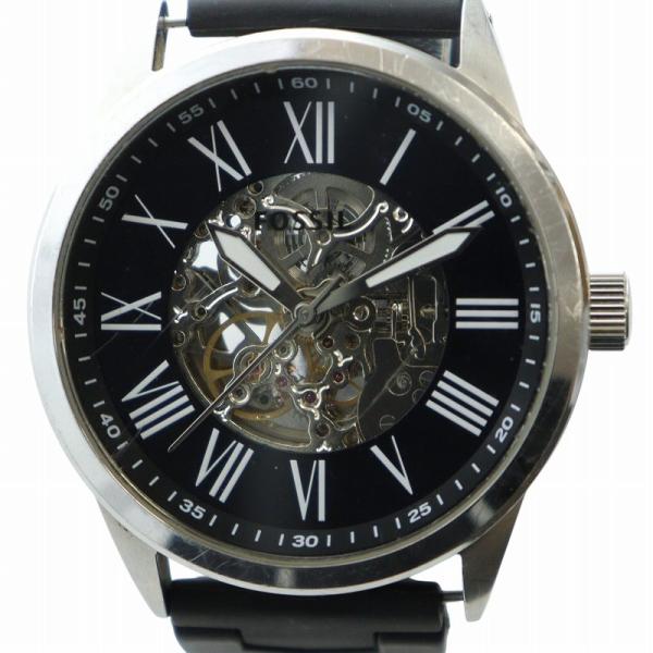 フォッシル FOSSIL 腕時計 ウォッチ 自動巻き クロノグラフ 黒文字盤 ロゴ スケルトン シリ...