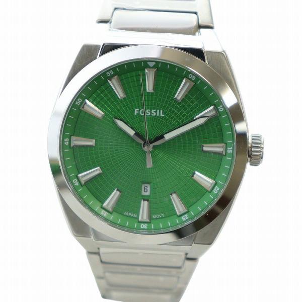 フォッシル FOSSIL 腕時計 ウォッチ クォーツ 緑文字盤 ロゴ カレンダー付き シルバー色 F...