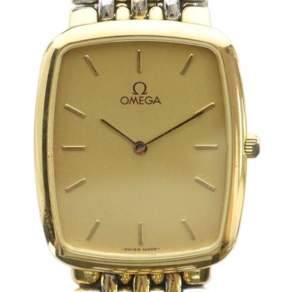 オメガ OMEGA デビル ジャンク品 腕時計 ウォッチ クォーツ スクエア ロゴ ゴールド色 シル...