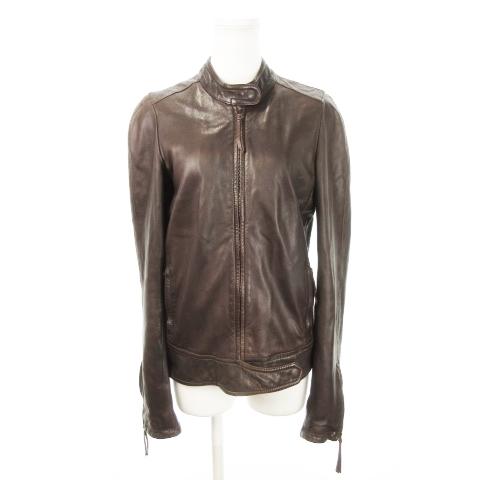 ブログデン BROGDEN BE ライダースジャケット シングル ラムレザー 本革 44 M 茶 ブ...