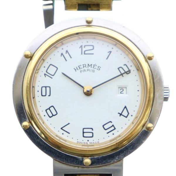 エルメス HERMES オリンピア 腕時計 ウォッチ クォーツ デイト カレンダー付き 白文字盤 ゴ...