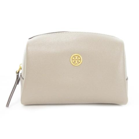 トリーバーチ TORY BURCH ポーチ レザー ロゴ ゴールド金具 グレージュ /AO8 ■GY...
