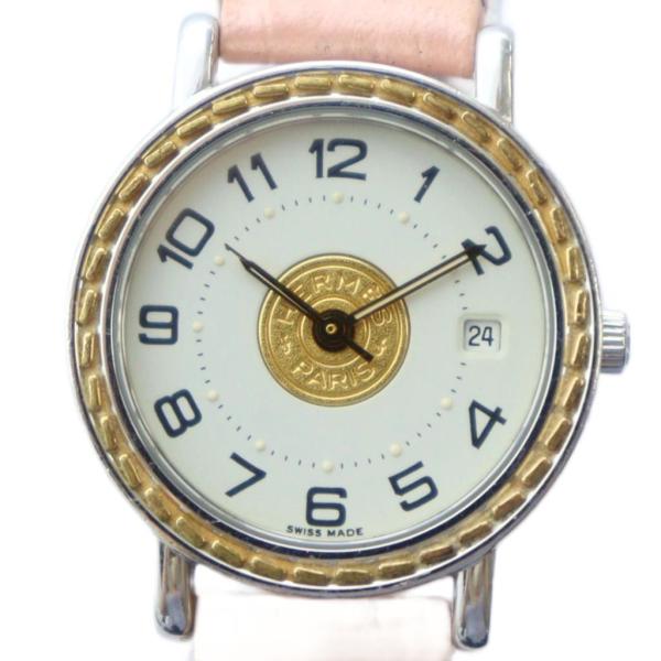 エルメス HERMES セリエ 腕時計 ウォッチ クォーツ デイト カレンダー付き 白文字盤 レザー...