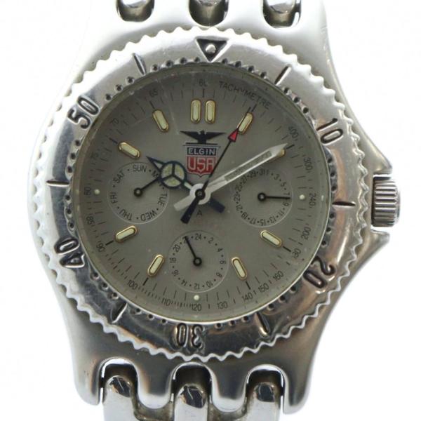 エルジン ELGIN  腕時計 ウォッチ クォーツ クロノグラフ グレー文字盤 ロゴ シルバー色 F...