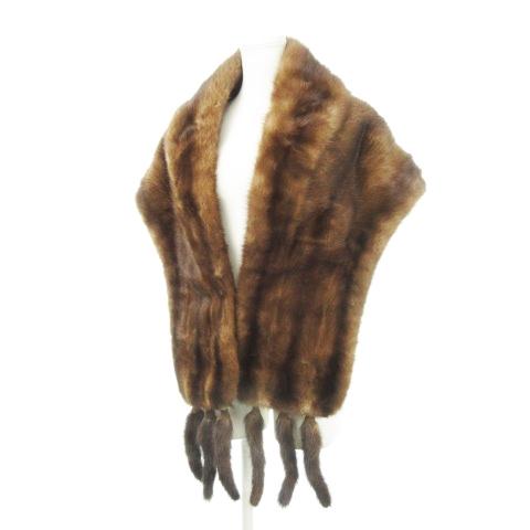 ノーブランド ショール ストール ミンクファー 毛皮 フリンジ 和装 茶 ブラウン /AH9 ■GY...