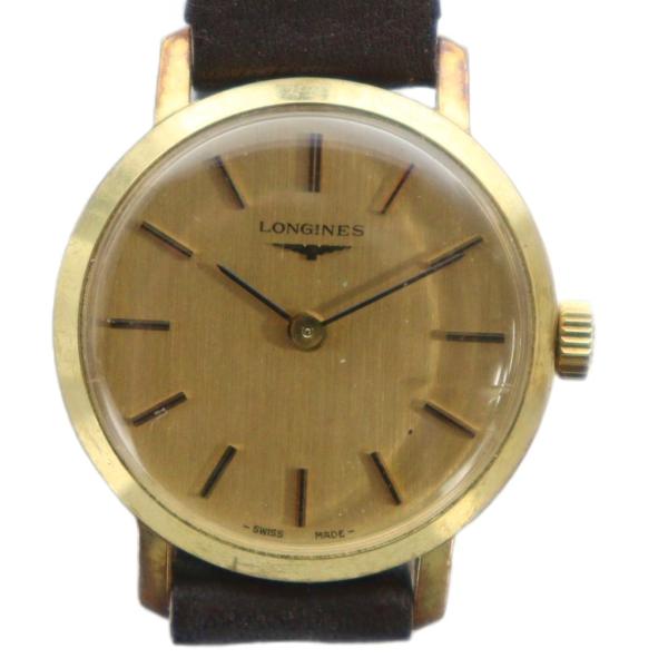ロンジン LONGINES ヴィンテージ 腕時計 ウォッチ 手巻き ロゴ レザーベルト ゴールド色 ...