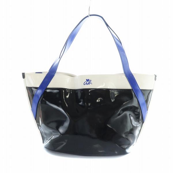 アニエスベー agnes b. トートバッグ ハンド PVC ロゴ 白 ホワイト 青 ブルー ■GY...