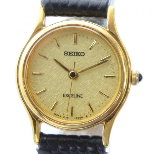 セイコー SEIKO エクセリーヌ 腕時計 ウォッチ クォーツ レザーベルト ロゴ ゴールド色 2J...