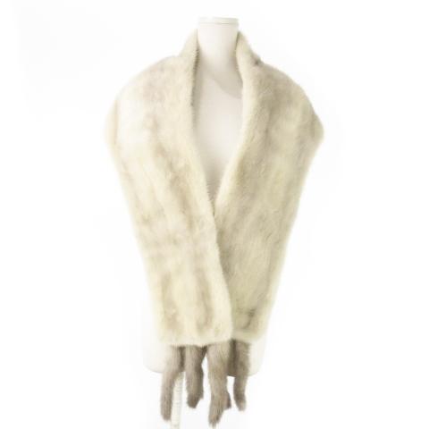 ノーブランド ファーショール ファーマフラー サファイアミンクファー 毛皮 フリンジ 和装 グレージ...