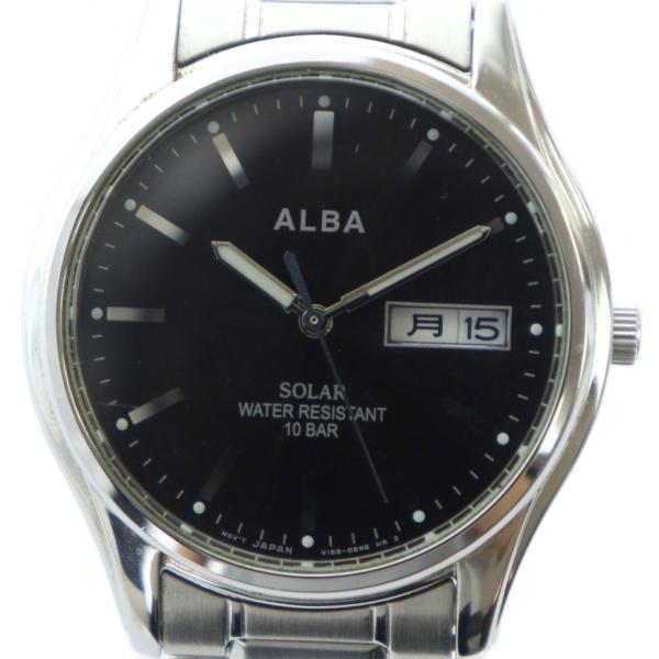 セイコー SEIKO アルバ ALBA 腕時計 ウォッチ ソーラー カレンダー付き 黒文字盤 ロゴ ...
