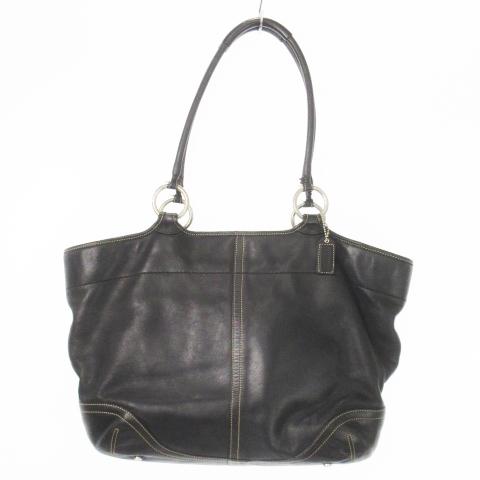 コーチ COACH トートバッグ ビッグサイズ レザー 革 ステッチ 内側シグネチャー 黒 ブラック...