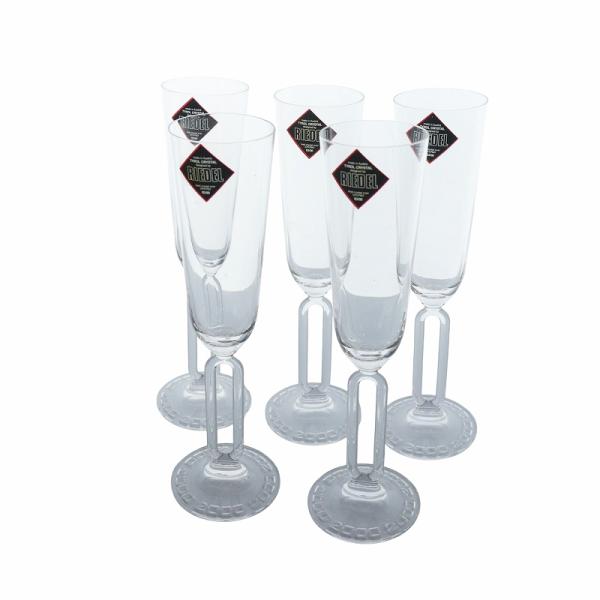 未使用品 リーデル RIEDEL ミレニアム シャンパングラス 5本 食器 ガラス ロゴ クリア ■...