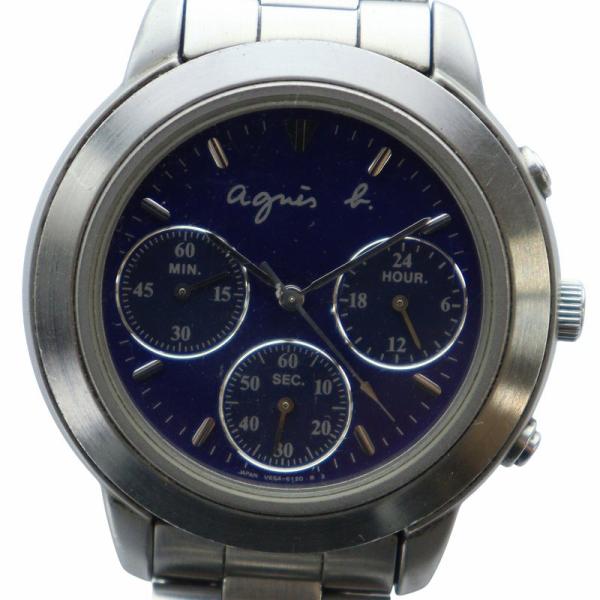 アニエスベー agnes b. 腕時計 ウォッチ クォーツ クロノグラフ ロゴ 青文字盤 シルバー色...