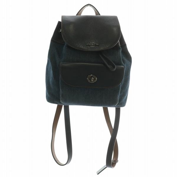 コーチ COACH リュックサック デイバッグ デニム キャンバス レザー 巾着 内側花柄 ロゴ イ...