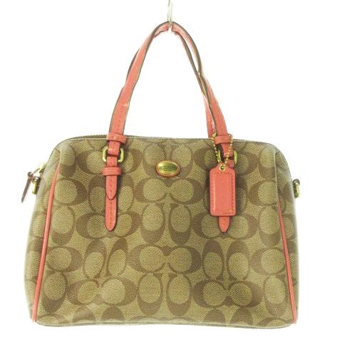 コーチ COACH ハンドバッグ ミニボストン PVC レザー ロゴ シグネチャー 総柄 茶 ブラウ...