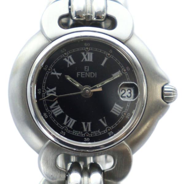 フェンディ FENDI ジャンク品 腕時計 クォーツ ローマン ロゴ カレンダー付き デイト 黒文字...