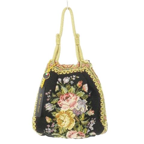 未使用品 シンクビー! Think Bee ハンドバッグ ミニ ゴブラン織り ローズ 花柄 黒 ブラ...