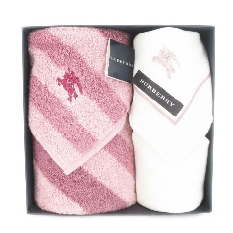 未使用品 バーバリー BURBERRY ハンカチ タオルハンカチ 2枚セット ロゴ チェック ピンク...
