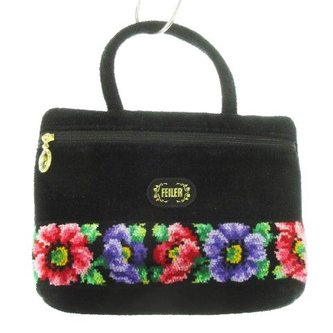 未使用品 フェイラー FEILER ハンドバッグ ミニ ポーチ シュニール織り パイル ロゴ 花柄 ...