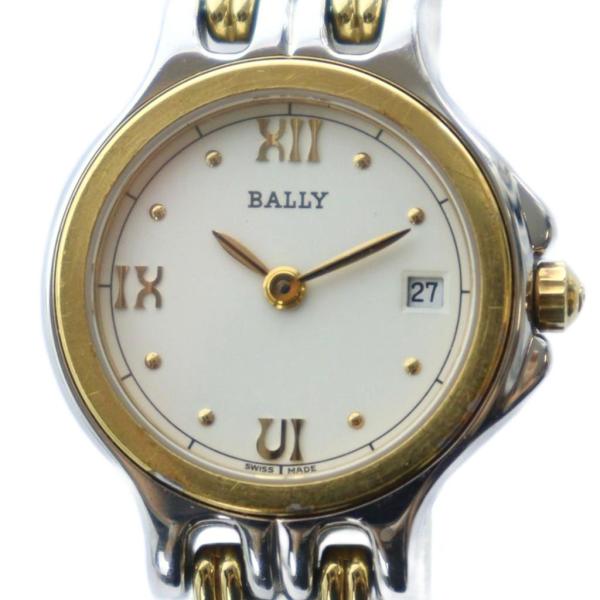 バリー BALLY 腕時計 ウォッチ クォーツ 白文字盤 カレンダー付き ロゴ ゴールド色 シルバー...