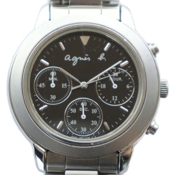アニエスベー agnes b. 腕時計 ウォッチ クォーツ 黒文字盤 クロノグラフ シルバー色 V6...