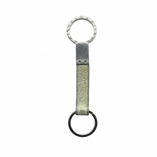 ブルガリ BVLGARI キーリング キーチャーム ストラップ ロゴ レザー シルバー色 ■GY11...