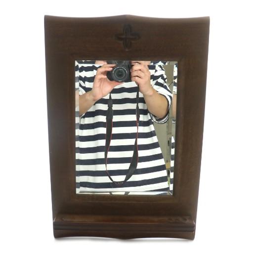 カリモク KARIMOKU 90s 壁掛け鏡 ウォールミラー チェーン メタルパーツ 木 ウッドパー...