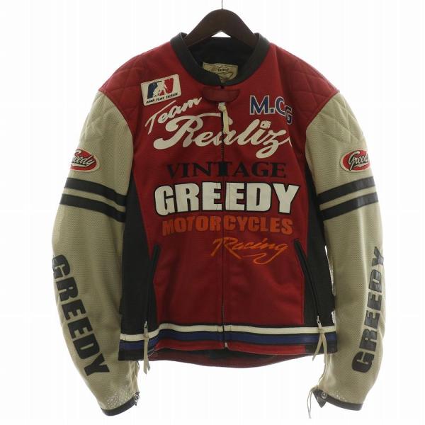 グリーディー GREEDY レーシングジャケット ブルゾン アウター 牛革 レザー メッシュ ジップ...