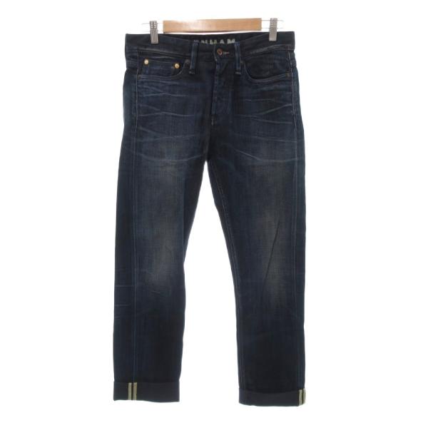 デンハム DENHAM RAZOR SLIM デニムパンツ ジーンズ USED加工 刺繍 革パッチロ...