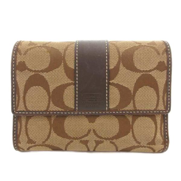コーチ COACH シグネチャー 三つ折り財布 コンパクトウォレット ロゴ キャンバス レザー ベー...