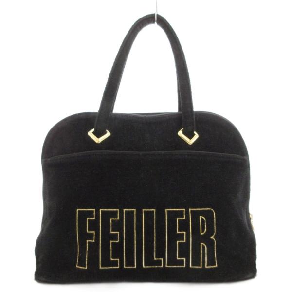 フェイラー FEILER ハンドバッグ ボストン 肩掛け シェニール織 ビックロゴ 黒 ブラック /...