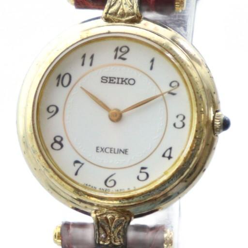 セイコー SEIKO EXCELINE エクセリーヌ 腕時計 ウォッチ クォーツ 白文字盤 ゴールド...